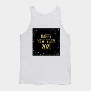 happy new year! 2021 holiday blue teal gold yellow stars pattern Tank Top